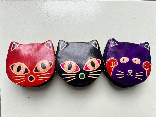 Coin Purse - Cat Design - Shantiniketan Leather