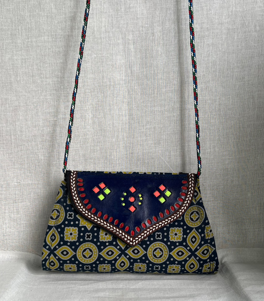 Kutch Leather Mashru Silk - Sling bag