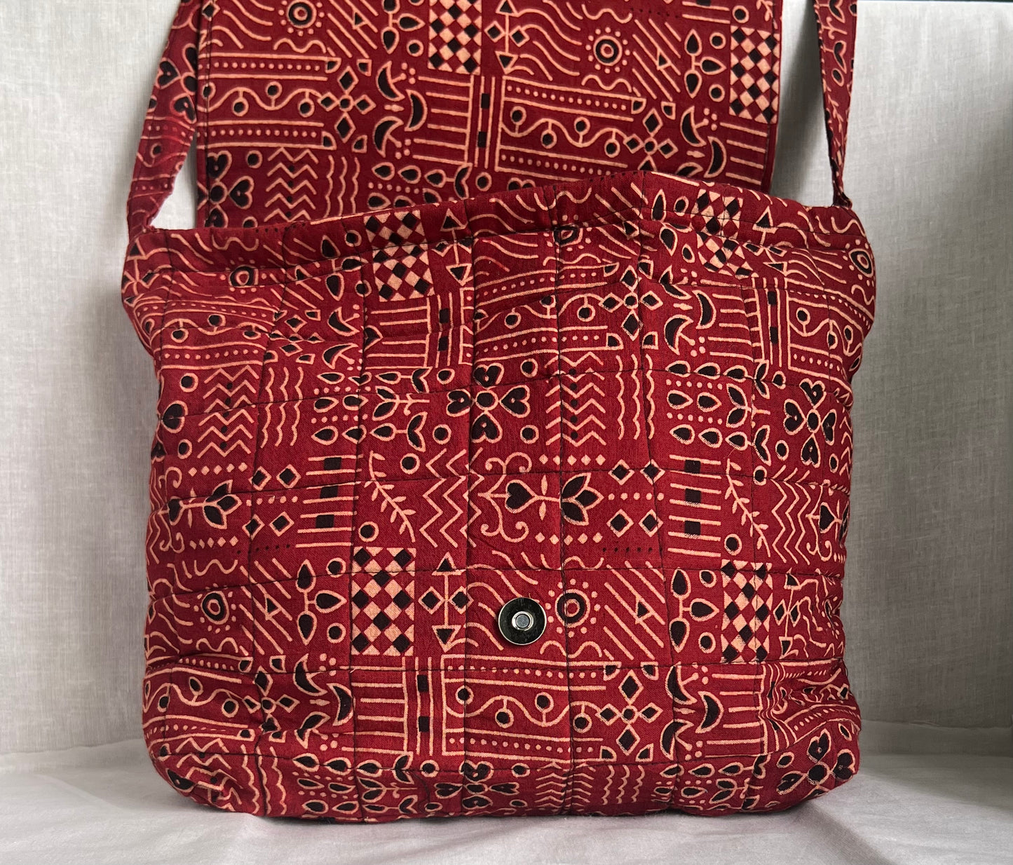 Kutch Leather -Ajrak cotton- Sling Bag- Big
