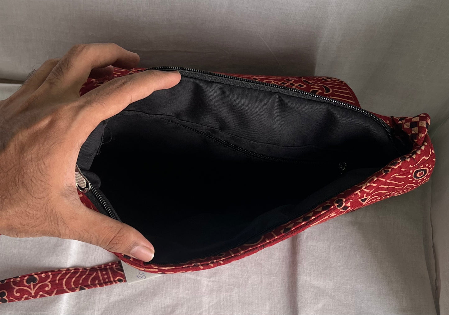 Kutch Leather -Ajrak cotton- Sling Bag- Big