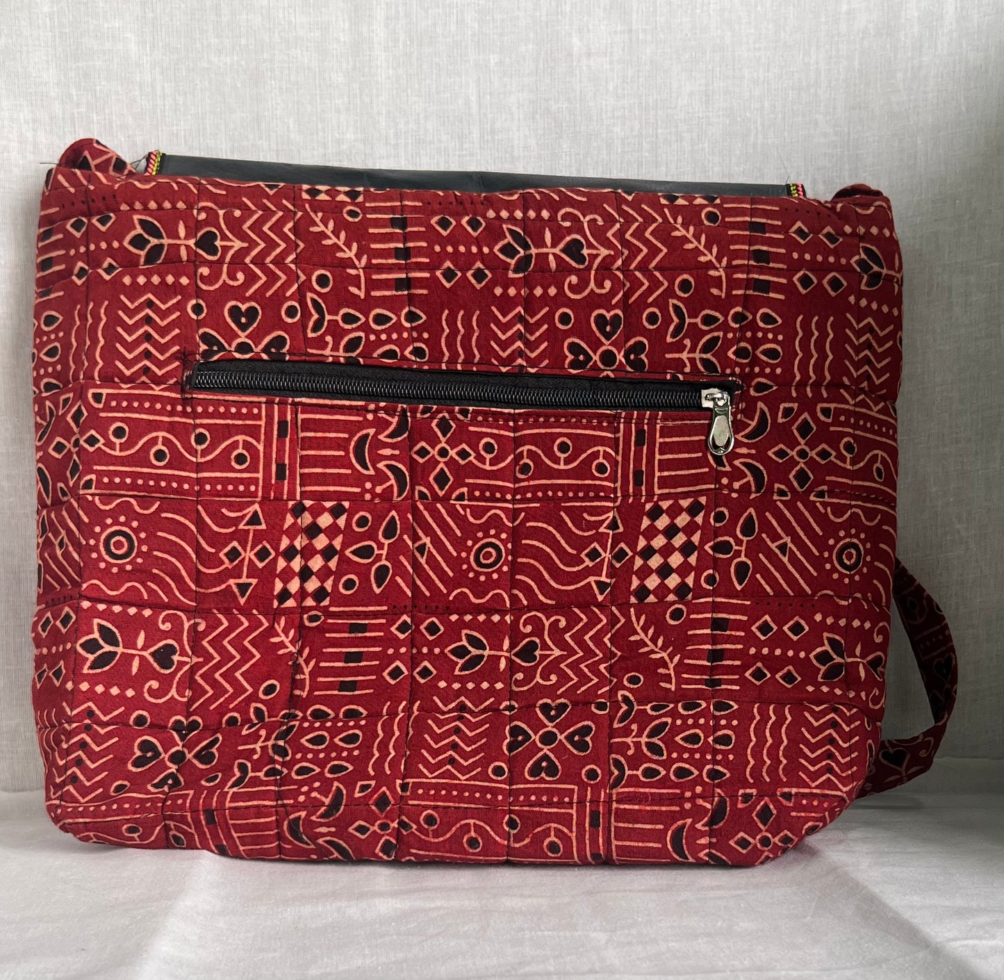 Kutch Leather -Ajrak cotton- Sling Bag- Big