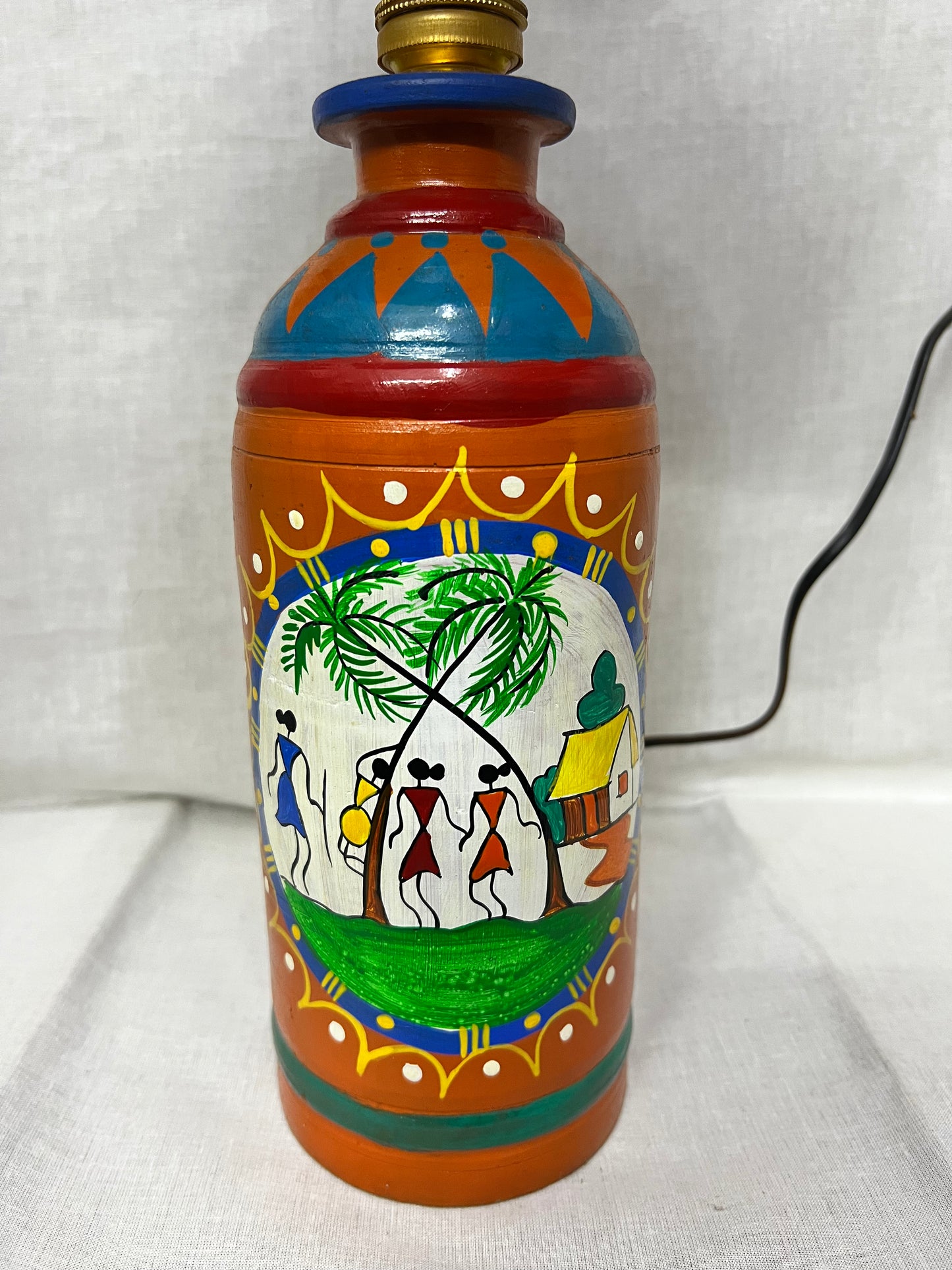 Handpainted Terracotta Lamp with Shade (Warli art)