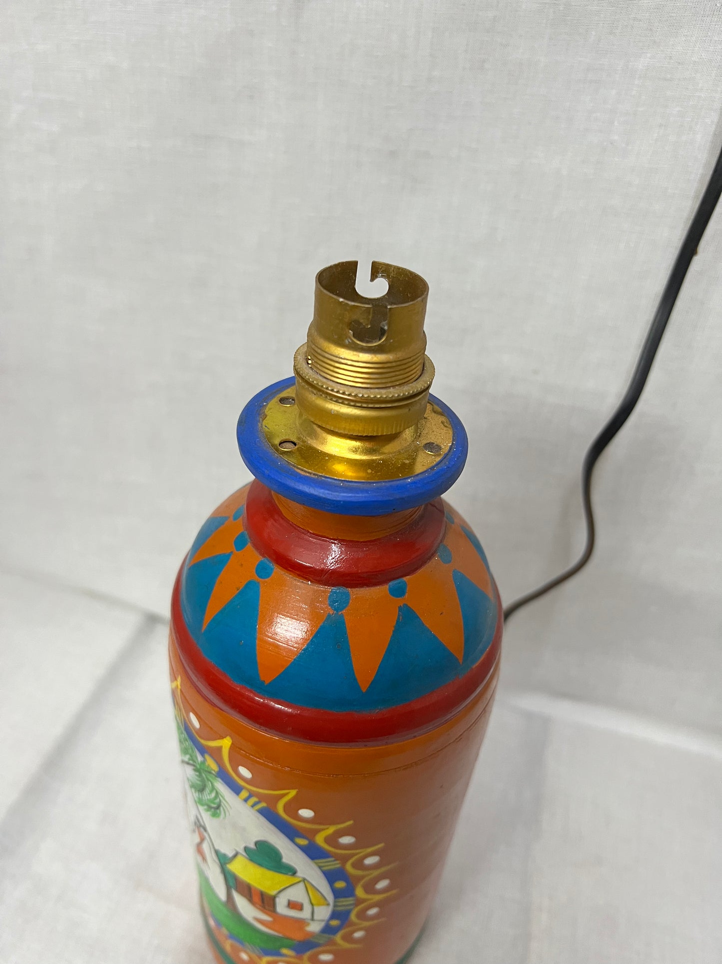 Handpainted Terracotta Lamp with Shade (Warli art)