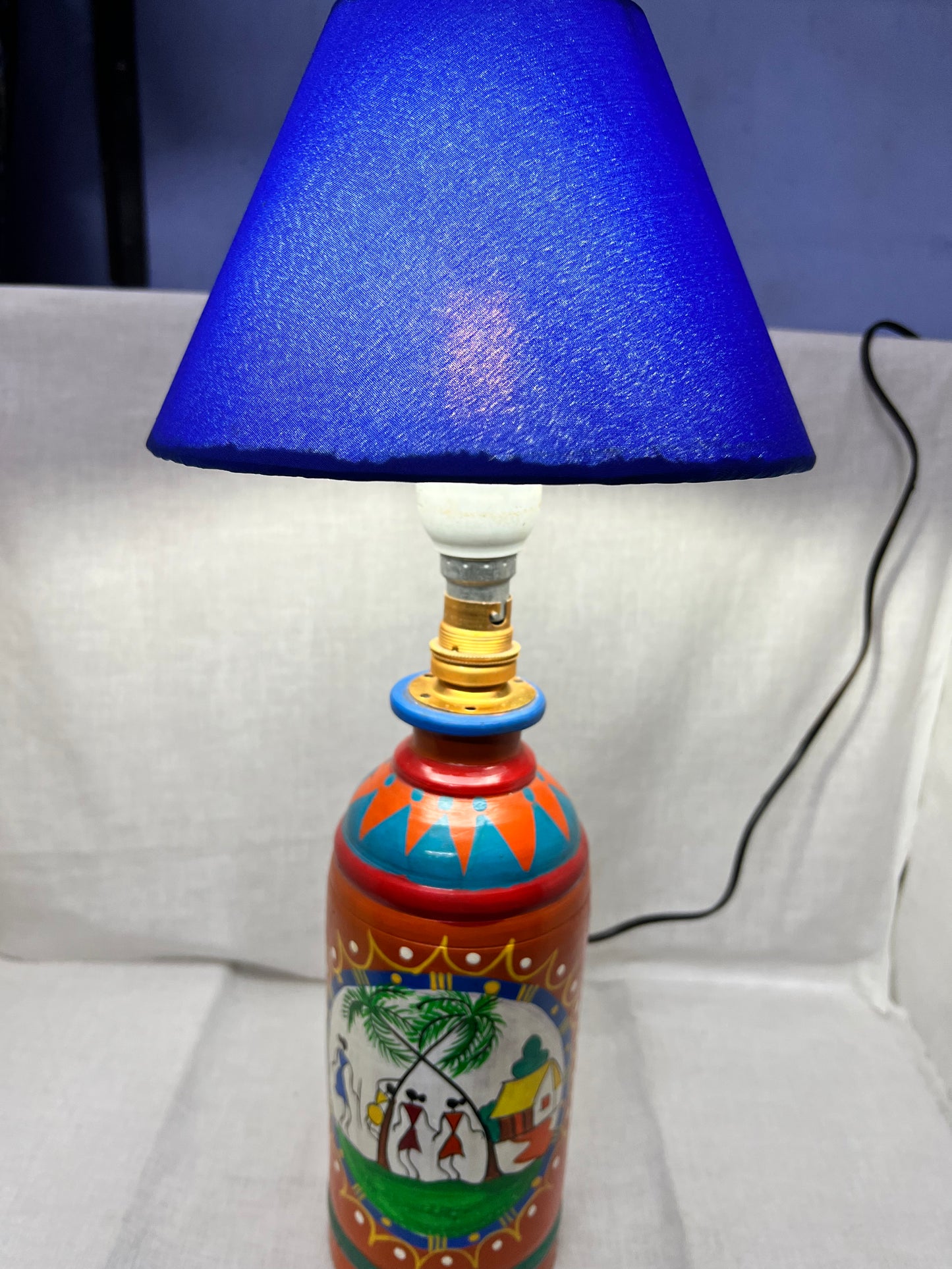 Handpainted Terracotta Lamp with Shade (Warli art)