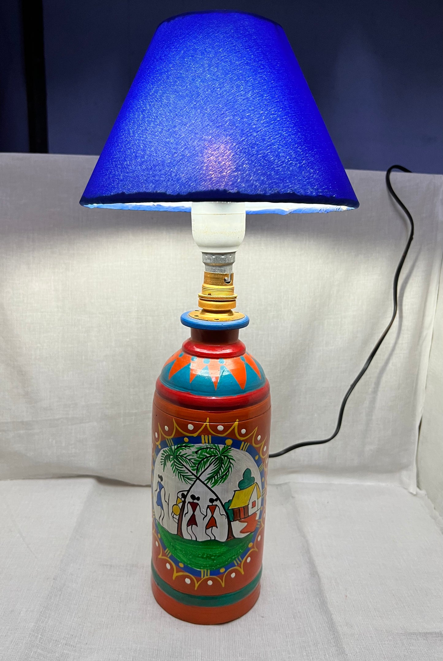 Handpainted Terracotta Lamp with Shade (Warli art)