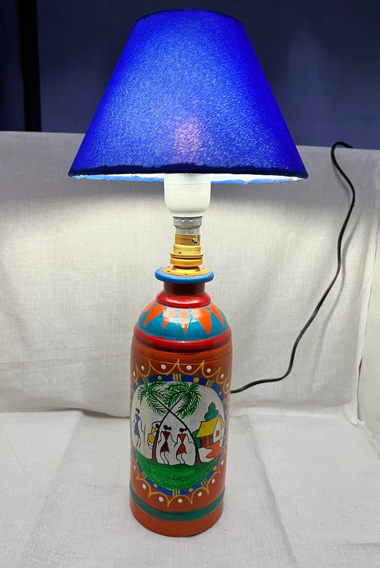 Handpainted Terracotta Lamp with Shade (Warli art)
